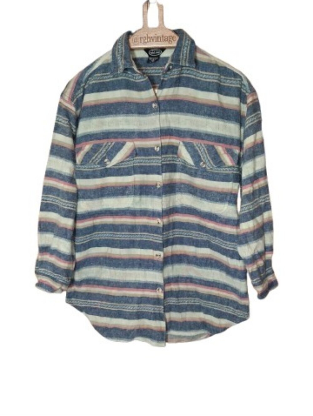 Vintage Southwest Cotton Flannel S Mint, Blue, And Tan